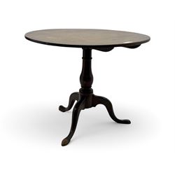 19th century mahogany tilt-top occasional table, circular top on a turned baluster column,...