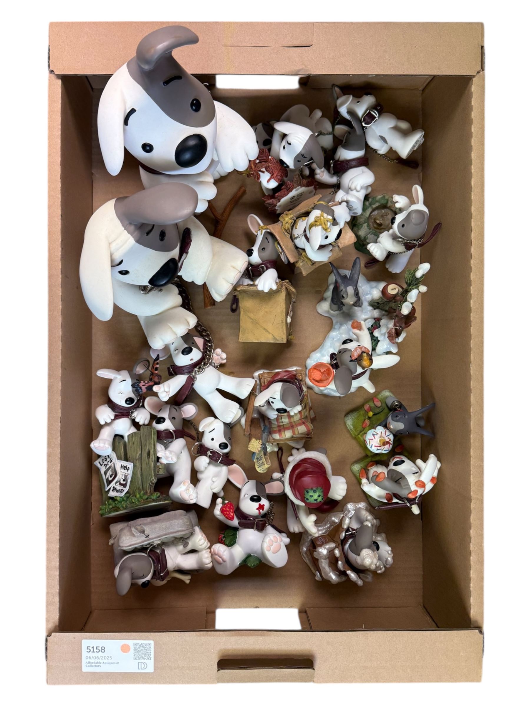 Collection of Craig Davison Xystos 'Lost Dog' figurines, including two larger examples 'This Game Takes Two' and 'Sit!', and smaller examples including 'A Christmas Shared' and 'Handle With Care', largest H28cm