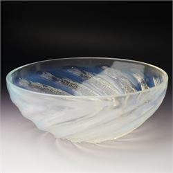 Rene Lalique 'Poissons' opalescent glass bowl, c.1931, moulded R Lalique mark to centre, D24cm 
