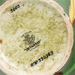 Art Nouveau Foley 'Intarsio' vase by Charles Wileman, c.1898, printed marks to base, H21cm; with a 19th century 'God Speed the Plough' pearlware jug, decorated with poem and farming motifs, H15cm (2)