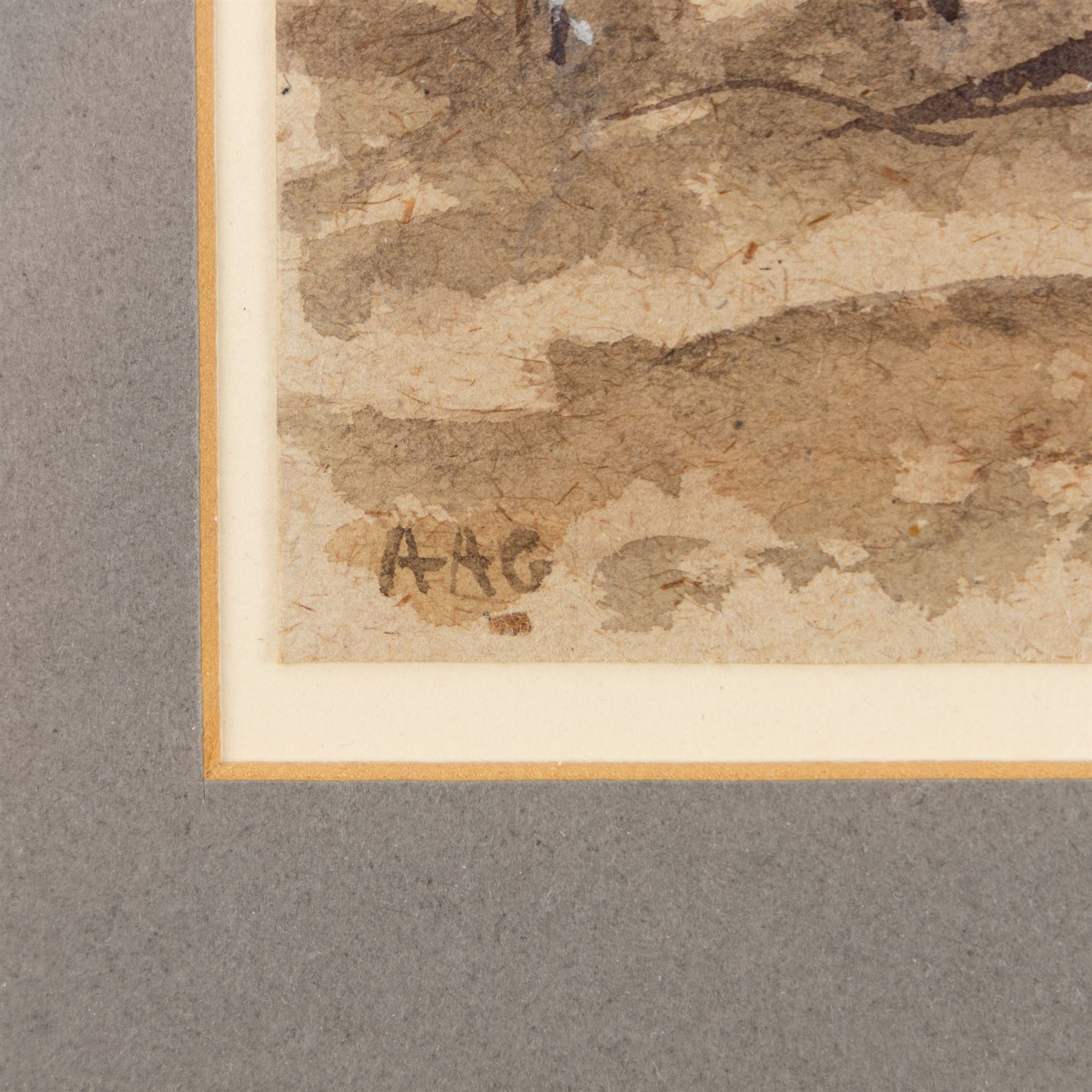 Albert Abram Gittleson (Scottish fl.1911-1940): Herded Cattle, watercolour heightened with white signed with initials 12.5cm x 9cm
Notes: Gittleson was a pupil of Owen Bowen (British 1873-1967).