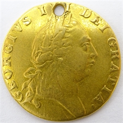  George III 1788 gold 'spade' Guinea, holed, 8.06 grams  