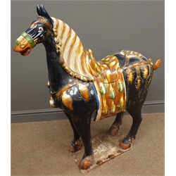  Large floor standing Chinese Tang Dynasty style horse with Sancai glaze, H111cm x W93cm    