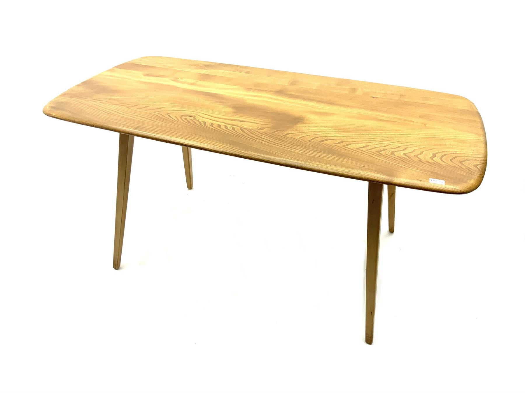 Ercol blonde elm rectangular dining table, rounded corners The
