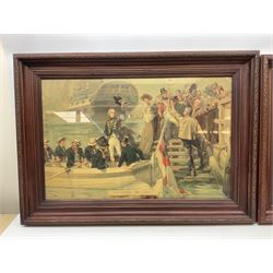 After Fred Roe, pair of colour prints of Lord Nelson, one titled 'Good-bye My lads', the other depicting Nelson walking through the streets of Portsmouth, 52 x 81cm, modern mahogany frames (2)