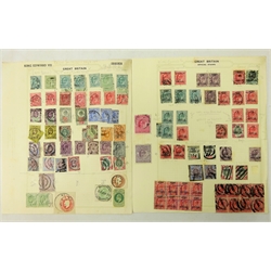  Collection of Great British King Edward VII stamps on pages including 5/- red, 2/6 lilac, 'Army Official', 'I.R. Official' and 'Govt Parcels' overprints, 1d scarlet 'Army Official' overprint block of eight etc  
