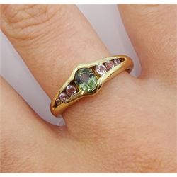 9ct gold oval green and white tourmaline ring, hallmarked