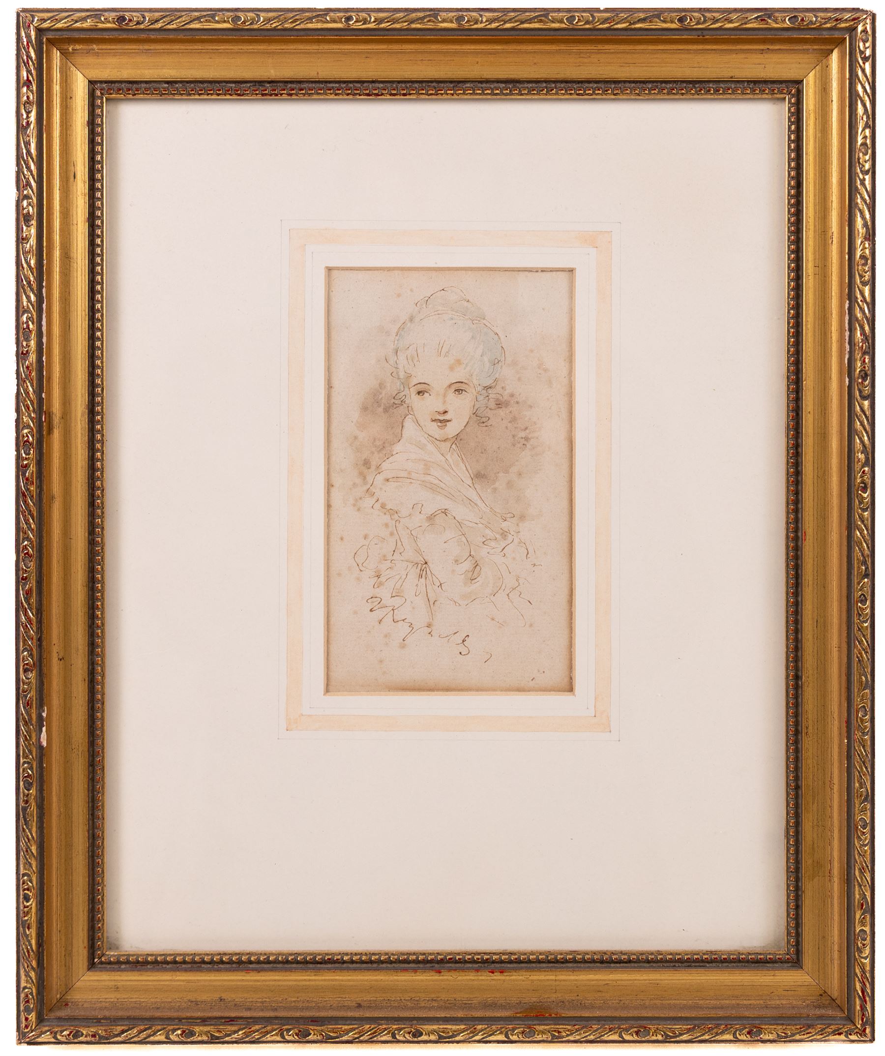 Follower of Joshua Reynolds (British 1723-1792): Studies of Young Women, set of four pen ink and colour wash drawings bearing signature and dated 1759, 20cm x 13cm - 15cm x 9cm (4)