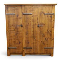 Indigo Furniture - rustic oak triple wardrobe, fitted with three doors with wrought metal ...