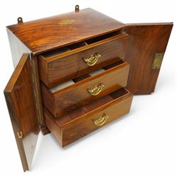 Victorian figured walnut table-top cabinet,  the interior fitted with three small drawers, enclosed by lancet panel doors, W29cm H29cm 