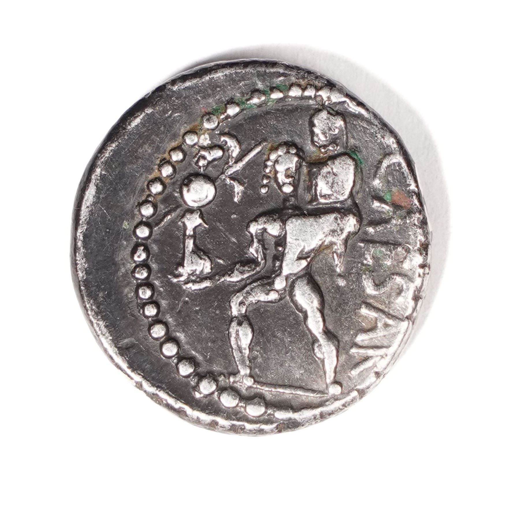 Roman Republic - Julius Caesar (49-44 BC): Silver Denarius coin, obverse head of Venus right, reverse Aeneas advancing left carrying Anchises and holding the Palladium, CAESAR in field; 47-46 BC, military mint travelling with Caesar