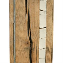 Sophie Olivier (French 1978-): ‘Amour’, 3D sculpture depicting Man & Woman, constructed from driftwood sections with inset ceramic elements and metalwork frames, mounted on a stepped metal base, applied with artist’s plaque and dated 2017