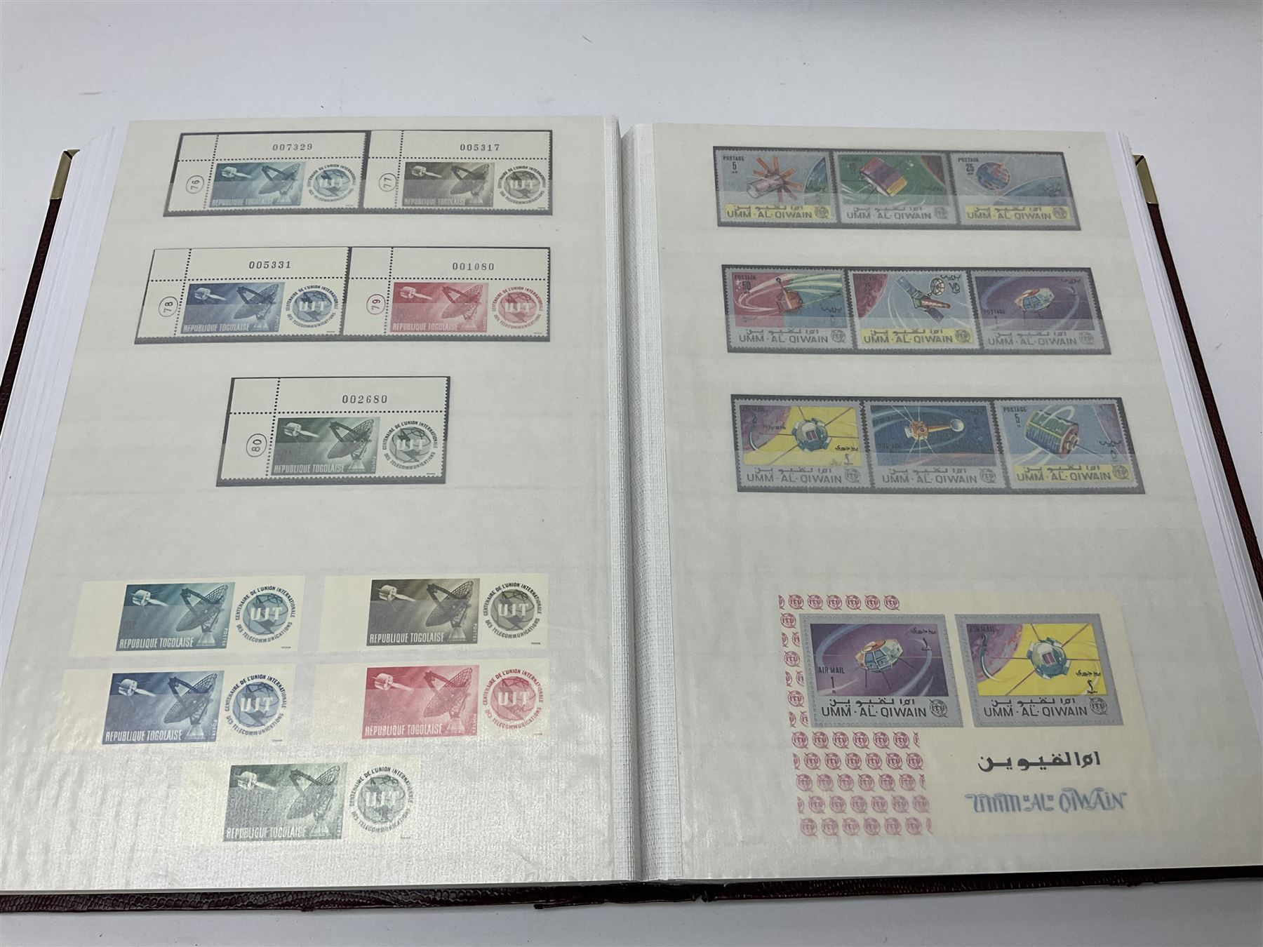 Thematic stamp collection relating to satellites, telecommunications and space from various Countries including Angola, Antigua, Ascension, Australia, Bahamas Barbados, Bhutan, British Virgin Islands, Denmark, Ecuador, Israel etc, a mint and used collection housed in three stockbooks