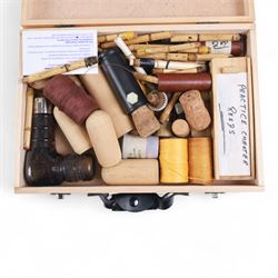 Set of late 20th century silver mounted bagpipes, the turned ebonised hardwood drone rods with Celtic knot and stipple engraved silver collars and ivorine mounts, hallmarked Bernie Leigh, Birmingham 1991, with R.G Hardie Glasgow plastic chanter and bag in green and blue Armstrong tartan, contained within a plush lined hard case, with a collection of spare reeds, drone rods, chanter, bags, cleaning accessories and other accessories 