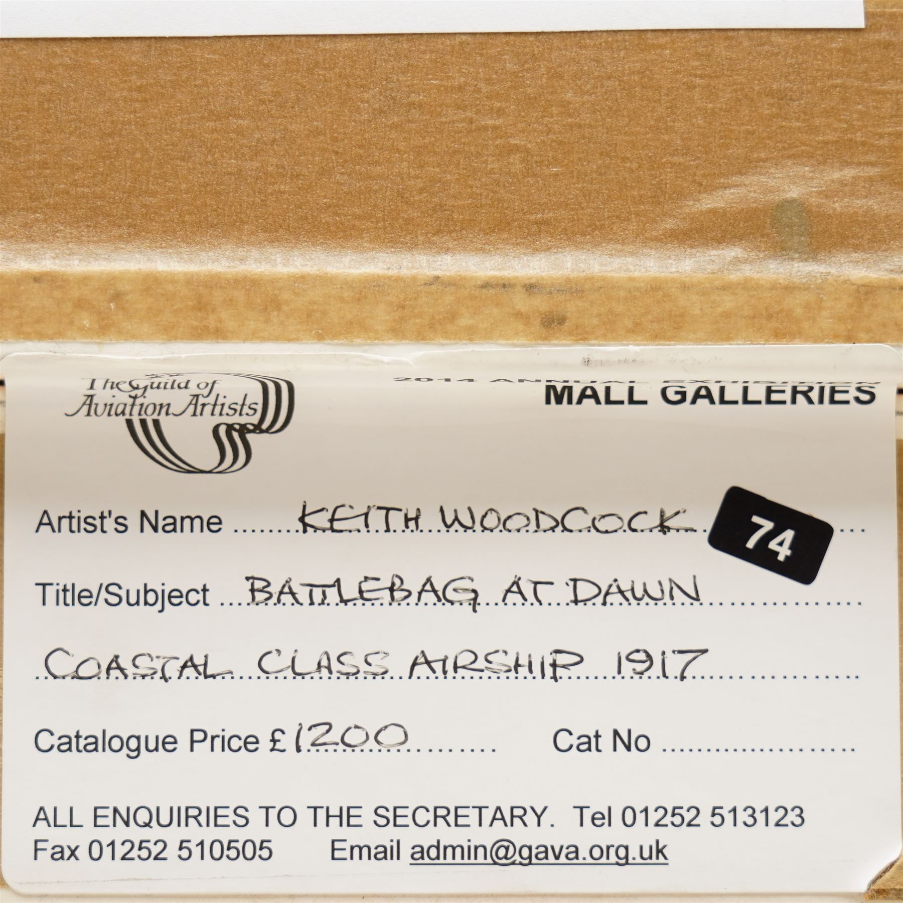 Keith Woodcock (British Contemporary): 'Battlebag - Coast Class Airship - Howden 1917', oil on board signed, artist's labels verso 24cm x 29cm 