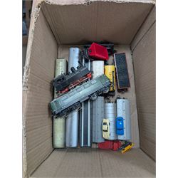 Marklin HO gauge model railway, comprising two Marklin H0 gauge locomotives, including electric DB class example and a steam locomotive, controller, tin plate track and rolling stock