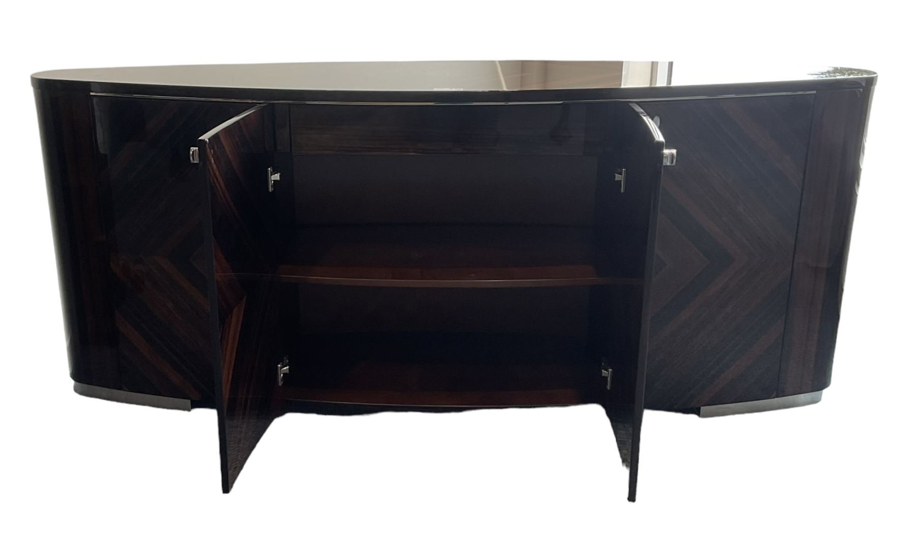 Giorgio Collection - Art Deco design macassar ebony 'Luna' sideboard of elongated oval form, fitted with four cupboards enclosing shelves, retailed by Harrods