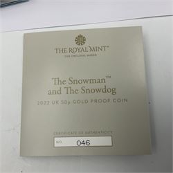 The Royal Mint United Kingdom 2021 'The Snowman and The Snowdog' gold proof fifty pence coin, cased with certificate
