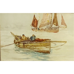  After Frank Henry Mason (Staithes Group 1875-1965): Fishing Cobles at Sea, pair early 20th century lithographs 23cm x 35cm (2)  