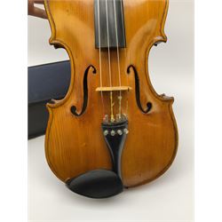 1920s continental large viola with 42cm two-piece maple back and ribs and wide grain sprucewood top with guarnerie sound holes, bears label 'Werner Alajos Budapest', overall length 69cm; in modern carrying case