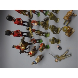  Four Elastolin composition figures of Guardsmen and Highland soldiers, quantity of lead figures of British soldiers and bandsmen, die-cast figure of a huntsman and two other equestrian figures  
