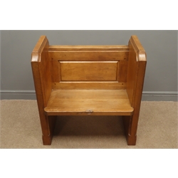 'Mouseman' Classic monks bench, solid side supports with moulding detail, adazed sides, storage trough to the rear, signature mouse running across front edge of the seat, by Robert Thompson of Kilburn, W80cm, H85cm, D47cm  