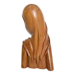 Carved wooden bust, modelled as a female figure, H40cm 