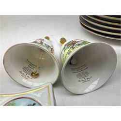 Royal Worcester Flower Fairies oval collectors plates, Goebel mustard pot, two Danbury Mint Fairy Tale bells, and pair of Hutschenreuther candlesticks decorated with scenes of Puss in Boots