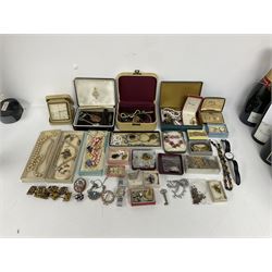 Silver jewellery including agate brooch and enamel pendant by Charles Horner and a collection of vintage costume jewellery including pendant necklaces, brooches and earrings etc 