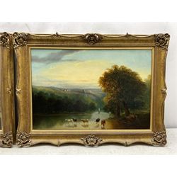English School (19th century): Landscapes with Sheep and Cattle, pair oils on canvas unsigned 36cm x 53cm (2)