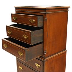 Georgian design mahogany chest-on-chest, fitted with six graduating cock-beaded drawers with satinwood stringing, on bracket feet