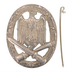 Two Third Reich WWII German assault badges, Infantry and General, together with American paratrooper jump wings