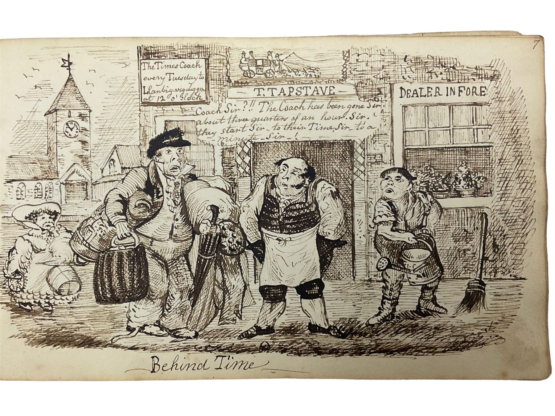 George Cruikshank (British 1792-1878): 'Illustrations of Time', original sketchbook containing eighteen preliminary pen and ink  sketches for the folio pub. 1827, signed in the title page with inscriptions for each sketch 12cm x 19cm
