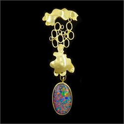 18ct gold opal triplet abstract pendant, makers mark JKC, probably Jacob Kramer College, S...