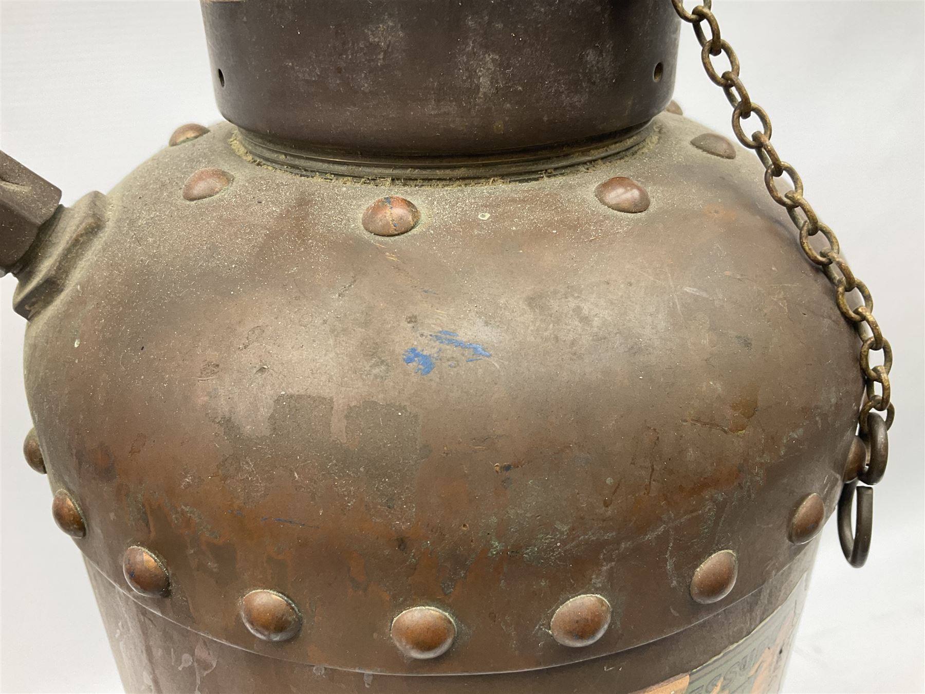 Large copper ‘Waterloo’ fire extinguisher by Read and Campbell Ltd and another Safex example 
