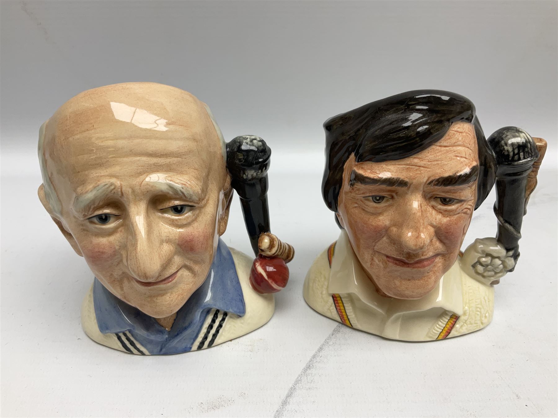 Royal Doulton limited edition figure of Geoffrey Boycott O.B.E, HN3890, no 253/8114, together with four Royal Doulton limited edition character jugs of cricket interest, comprising The Hampshire Cricketer D 6739, no 3903/5000, Freddie Trueman O.B.E, D 7090, no 502/9500, Brian Johnners Johnston, D 7018, no 1281/9500 and Len Hutton D 6945 no 263/9500, four with certificates, one with box