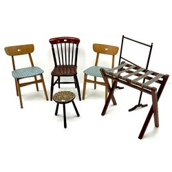 Pair mid to late century dining chairs, an ebonised stool, another chair etc