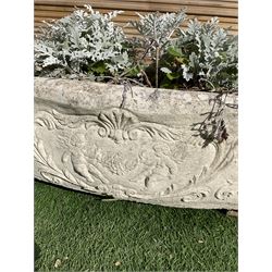 Set of three composite stone rectangular curved front planters  - THIS LOT IS TO BE COLLECTED BY APPOINTMENT FROM DUGGLEBY STORAGE, GREAT HILL, EASTFIELD, SCARBOROUGH, YO11 3TX