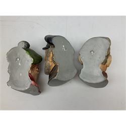 Three Legend Products plaster head wall plaques, comprising The Tinker, Jock and The Bosun, together with two The Leonardo Collection figures Sophistication and Desire, tallest H35cm, Quantity of animal figures and figure groups, to include ceramic and composite examples of dolphins, birds, Shire horses etc, in two boxes