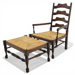 Country ladder back armchair and matching stool