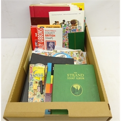  Collection of stamps including 'The Strand Stamp Album', small quantity of unused postage, stamp reference books, world stamps and related items in one box  