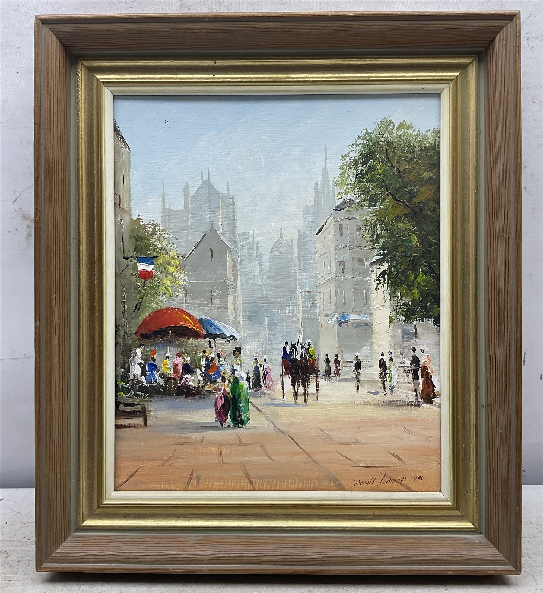 Donald Jennings (British 20th Century): 'Sunset' 'Winter' and 'The Cafe', set of three oils on canvas signed and dated '79-'80, titled verso 29cm x 24cm (3)