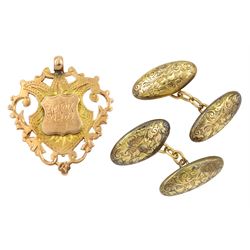 Edwardian 9ct rose gold fob and a pair of Victorian 9ct gold cufflinks, Birmingham 1893