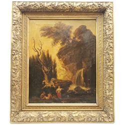 A Follini (Italian 19th century) after Vernet Giuseppe: Landscape (Paesaggio) copied from the original in the Galleria Pitti Firenze, oil on canvas, inscribed verso with artist's address 8 Piazza Santa Croce Firenze 50cm x 40cm