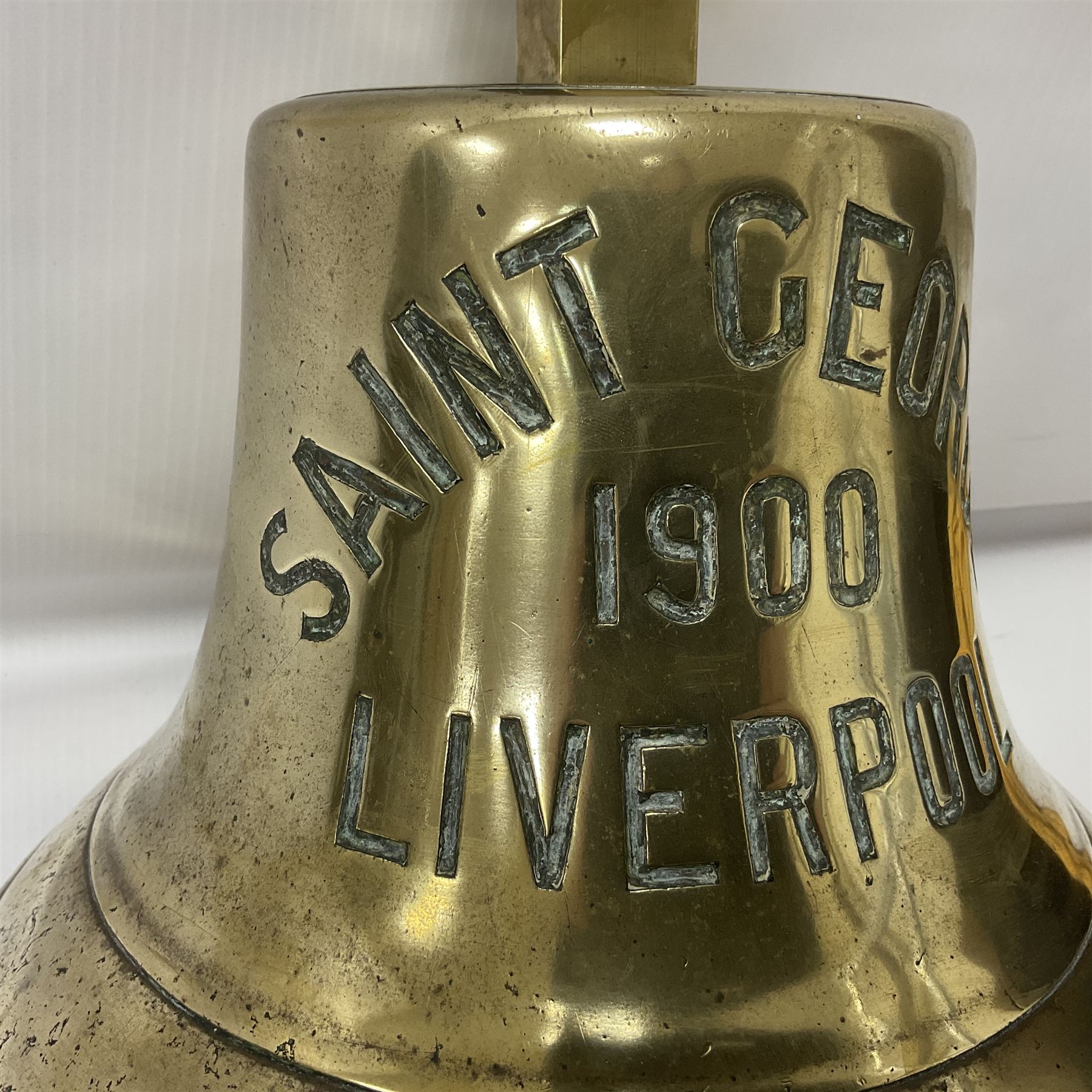 Early 20th century brass ship's bell, inscribed 'Saint George 1900 Liverpool', H40cm