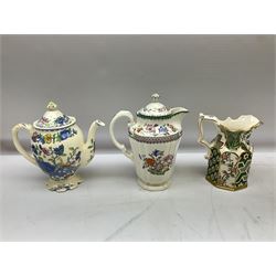 Group of ceramics to include Art Deco examples, Arthur Wood twin handled vase decorated in the Garden Wall pattern, Art Deco style Coalport twin handled lidded sucrier and saucer, Mason's Applique jug (scratch through mark), Royal Doulton Minden bowl and jug, Copeland Spode Royal Jasmine jug, Crown Devon, etc