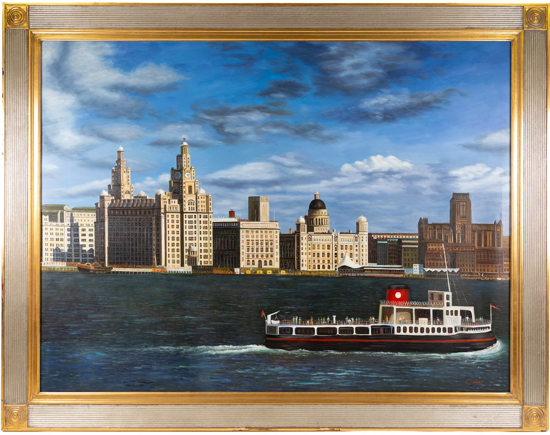 English School (Late 20th century): Liverpool Docks, large oil on canvas signed C Hon 90cm x 120cm