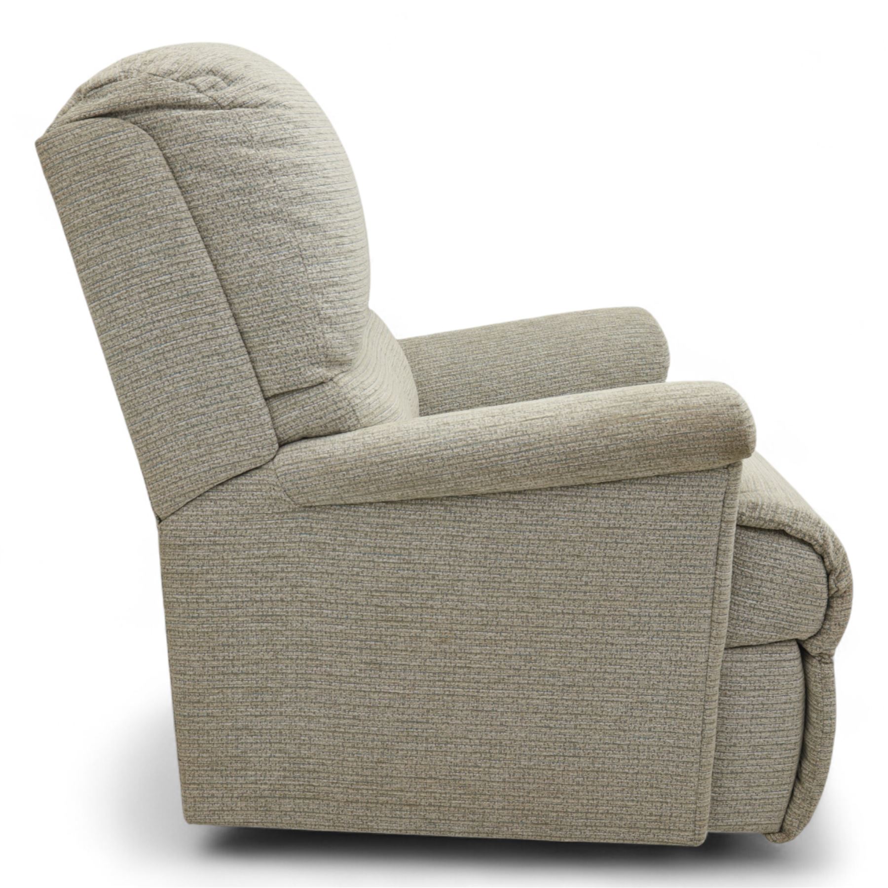 Sherborne - Pair of armchairs, in grey chenille fabric upholstery with fixed cushions and upholstered scroll arms, on castors