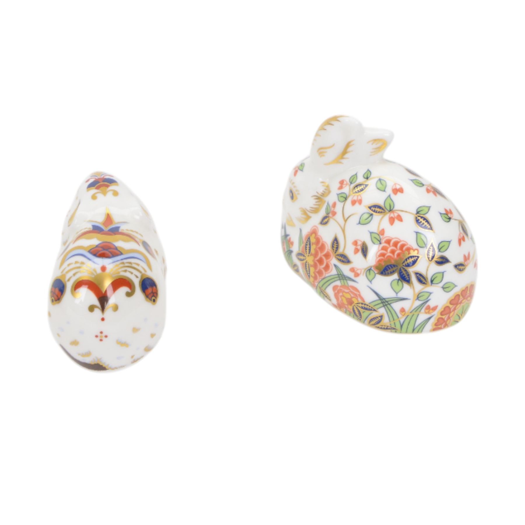 Five Royal Crown Derby paperweights, comprising Ivy hedgehog, Bank Vole, Door Mouse, Meadow Rabbit and Rabbit, all with gold stoppers 