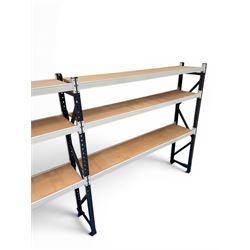Two bays of Constructor warehouse racking with MDF boards